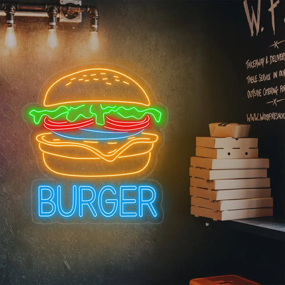 Burger Neon Sign Custom Hamburger Fast Food LED Neon Sign Night Light Home Wall Decor Restaurant Welcome Sign