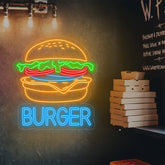 Burger Neon Sign Custom Hamburger Fast Food LED Neon Sign Night Light Home Wall Decor Restaurant Welcome Sign