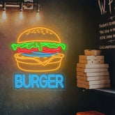 Burger Neon Sign Custom Hamburger Fast Food LED Neon Sign Night Light Home Wall Decor Restaurant Welcome Sign