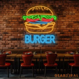 Burger Neon Sign Custom Hamburger Fast Food LED Neon Sign Night Light Home Wall Decor Restaurant Welcome Sign