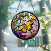 Butterfly Stained Glass SunCatcher Butterfly Light Catcher Window Hanging Home Decor Butterfly with Flowers Garden