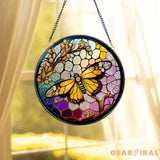 Butterfly Stained Glass SunCatcher Butterfly Light Catcher Window Hanging Home Decor Butterfly with Flowers Garden