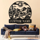 Cactus Desert Custom Metal Sign with LED Lights – Personalized Desert Cactus Wall Art – Southwest Desert Wall Decor for