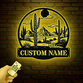 Cactus Desert Custom Metal Sign with LED Lights – Personalized Desert Cactus Wall Art – Southwest Desert Wall Decor for