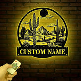Cactus Desert Custom Metal Sign with LED Lights – Personalized Desert Cactus Wall Art – Southwest Desert Wall Decor for