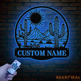 Cactus Desert Custom Metal Sign with LED Lights – Personalized Desert Cactus Wall Art – Southwest Desert Wall Decor for