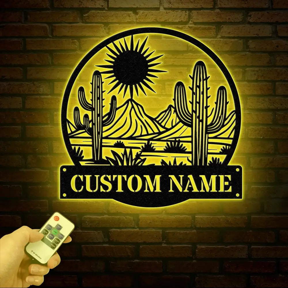 Cactus Desert Custom Metal Sign with LED Lights – Personalized Desert Cactus Wall Art – Southwest Desert Wall Decor for