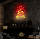 Campfire Neon Sign Custom Bonfire LED Light Cozy Fireplace Wall Art Outdoor Camping Decor for Cabin or Patio