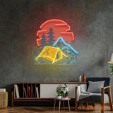 Camping Under Red Moon LED Neon Sign Light Pop Art