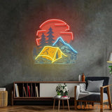 Camping Under Red Moon LED Neon Sign Light Pop Art