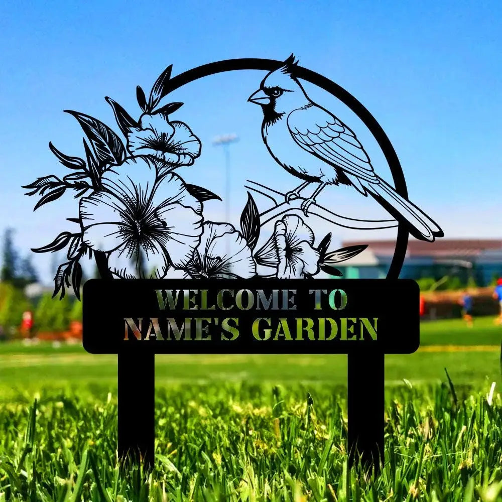 Cardinal Garden Sign Personalized Cardinal Garden Stake Metal Garden Sign Gardener Name Sign Gardener Gift Cardinal