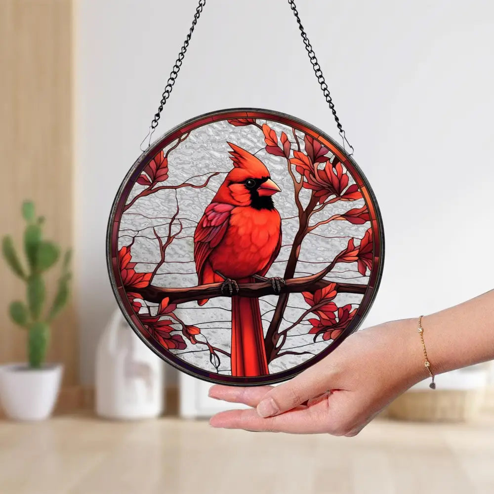 Cardinal Glass Suncatcher Bird Glass Art Cardinal Window Hanging Memorial Suncatcher Cardinal Lover Gift Bird Wall