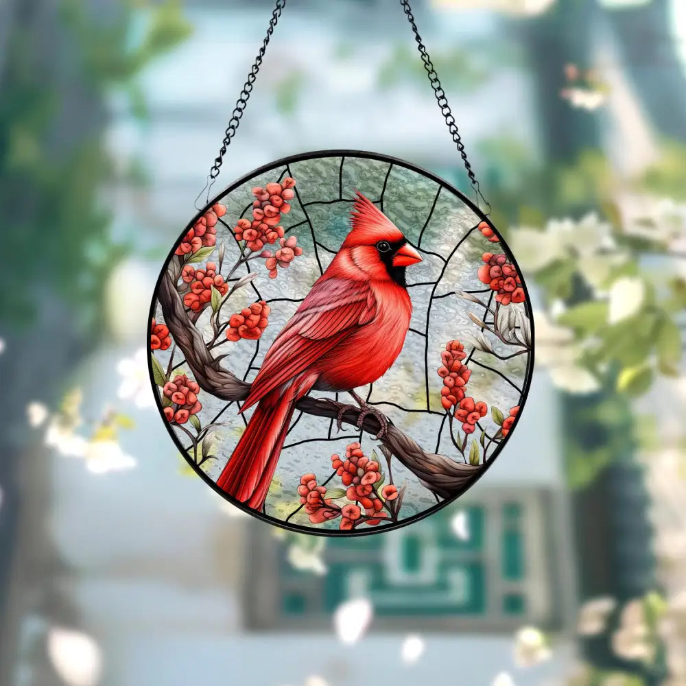 Cardinal Glass Suncatcher Bird Glass Art Cardinal Window Hanging Memorial Suncatcher Cardinal Lover Gift Bird Wall
