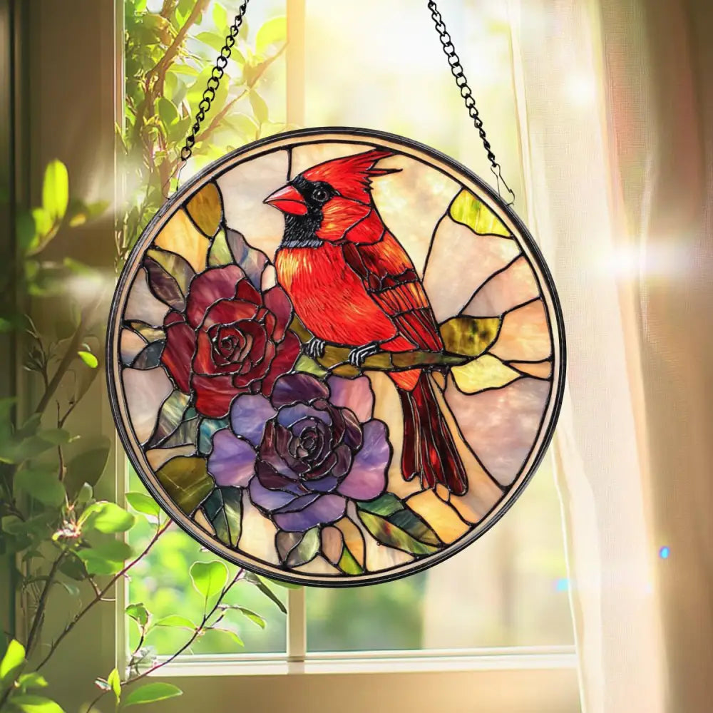 Cardinal Stained Glass Suncatcher – Red Bird Memorial Ornament Remembrance Window Hanging Bird Lover Gift Nature Home