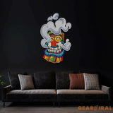 Cartoon Happy Smoking Tiki Mask Artwork Led Neon Sign Light