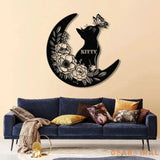 Cat and Moon Metal Wall Art with LED Light Cat Lover Wall Decor Cat on Moon Metal Sign Animal Decor Housewarming &
