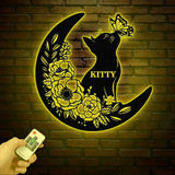 Cat and Moon Metal Wall Art with LED Light Cat Lover Wall Decor Cat on Moon Metal Sign Animal Decor Housewarming &