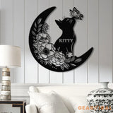 Cat and Moon Metal Wall Art with LED Light Cat Lover Wall Decor Cat on Moon Metal Sign Animal Decor Housewarming &
