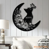 Cat and Moon Metal Wall Art with LED Light Cat Lover Wall Decor Cat on Moon Metal Sign Animal Decor Housewarming &