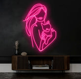 Cat and Woman Neon Sign – Custom Color-Changing LED Wall Art – Perfect for Home Office or Café Decor – Unique Gift for