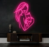 Cat and Woman Neon Sign – Custom Color-Changing LED Wall Art – Perfect for Home Office or Café Decor – Unique Gift for