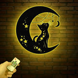 Cat Metal Wall Decor – Moon Cat Metal Wall Art – Black Cat Metal Sign for Home – Cat Lover Wall Decor & Gift for Cat