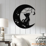 Cat Metal Wall Decor – Moon Cat Metal Wall Art – Black Cat Metal Sign for Home – Cat Lover Wall Decor & Gift for Cat