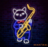 Cat Playing Saxophone Led Sign Cat Playing Saxophone Led Lights Saxophone Neon Sign Custom Neon Sign Saxophone Neon
