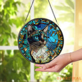 Cat Stained Glass Suncatcher Window Hanging Cat Ornament Gift for Cat Lovers Cat Mom Gift Garden Decor Mother’s Day Gift