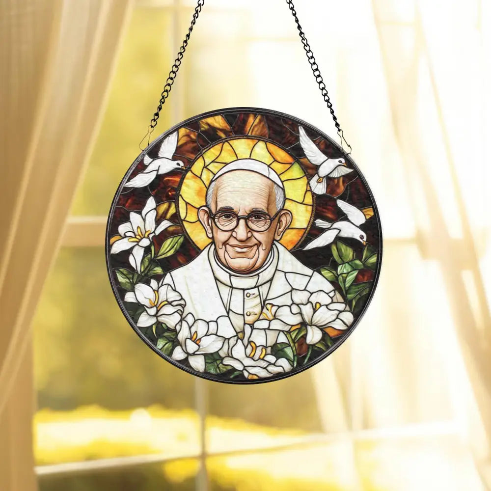 Catholic Pope Leo XIV Glass Suncatcher Religious Window Hanging Christian Church Decor Holy Gift for Priest Catholic