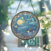Celestial Moon and Star Stained Glass Suncatcher Starry Night Window Ornament Handmade Gift Unique Holiday Decor Gift