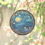 Celestial Moon and Star Stained Glass Suncatcher Starry Night Window Ornament Handmade Gift Unique Holiday Decor Gift