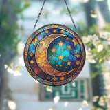 Celestial Moon and Star Stained Glass Suncatcher Starry Night Window Ornament Handmade Gift Unique Holiday Decor Gift