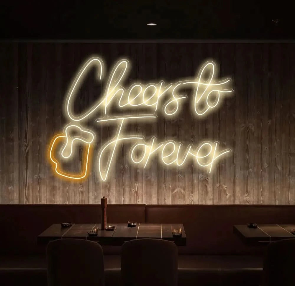 Cheers To Forever Pub Beer Neon Sign,Neon Bar Sign LED Light Sign for Home Bar Wall Decor Man Cave Sign Gifts for Him