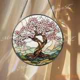 Cherry Blossom Tree Stained Glass Suncatcher Spring Window Hanging Decor Zen Nature Art Panel Pink Floral Glass Gift
