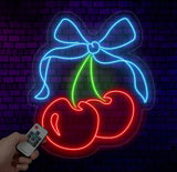 Cherry Neon Sign - Custom LED Fruit Light Cherry Wall Art Home Decor for Living Room or Kitchen Neon Sign for Room Wall