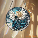 Chickadee Bird Stained Glass Suncatcher Round Window Hanging Panel Black-Capped Chickadee Decor Nature Lover Gift Bird