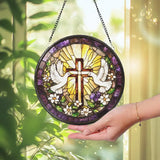 Christian Cross and Dove Suncatcher Handmade Religious Window Art Easter Gift for Her Faithful Home Decor Baptism or