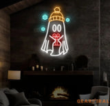 Christmas Ghost Neon Sign - Custom Holiday LED Light Winter Ghost Decor with Gift Festive Wall Art Christmas Party