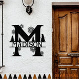 Christmas Monogram Metal Sign Christmas Name Sign Personalized Split Letter Last Name Monogram Wall Sign Outdoor Door