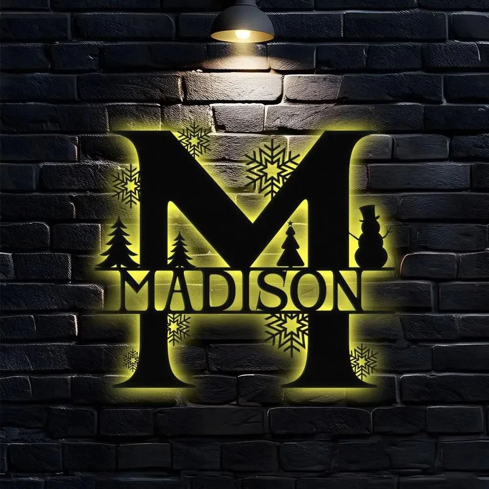 Christmas Monogram Metal Sign Christmas Name Sign Personalized Split Letter Last Name Monogram Wall Sign Outdoor Door