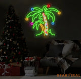 Christmas Palm Tree Neon Sign - Merry Christmas LED Light Palm Tree Christmas Wall Art Festive LED Tree Light Holiday