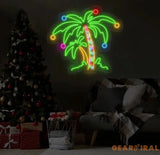Christmas Palm Tree Neon Sign - Merry Christmas LED Light Palm Tree Christmas Wall Art Festive LED Tree Light Holiday