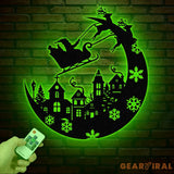 Christmas Sleigh Metal Sign with LED Light – Custom Santa and Reindeer Wall Art – Perfect Holiday Decoration for