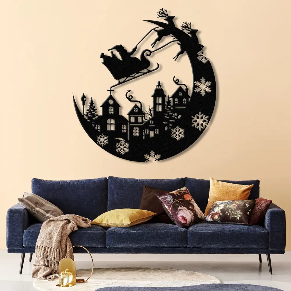Christmas Sleigh Metal Sign with LED Light – Custom Santa and Reindeer Wall Art – Perfect Holiday Decoration for