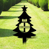 Christmas Tree Monogram Metal Sign Christmas Garden Metal Stake Personalized Name Yard Sign Outdoor Door Decor Garden