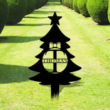 Christmas Tree Monogram Metal Sign Christmas Garden Metal Stake Personalized Name Yard Sign Outdoor Door Decor Garden