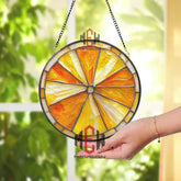 Citrus Slice Stained Glass Suncatcher Orange Lemon Window Hanging Decor Round Fruit Panel Art Bright Summer Kitchen