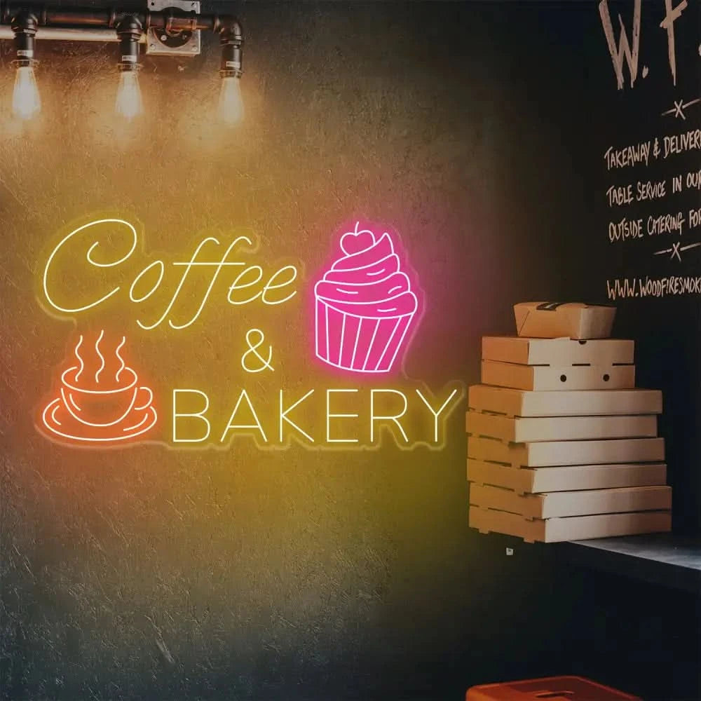 Coffee & Bakery Neon Sign - LED Wall Decor for Coffee Shops and Bakeries - Perfect Light for Cafes Restaurants and