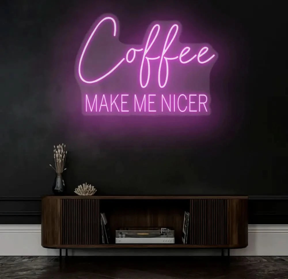 Coffee Make Me Nicer Neon Sign Custom Coffee Lover LED Light Home Office Decor Coffee Bar Wall Art Café Aesthetic Sign